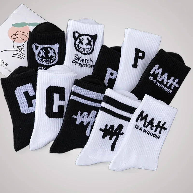 5/10 Pairs Letters Trend Cotton Socks Breathable Women Basketball Sports Socks Men High Quality All-match Student Mid-tube Socks