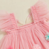 Toddler Kids Girls Princess Dress Sleeveless Sweet 3D Flower Design Tulle Tutu Dress Summer Birthday Party Pageant Dress