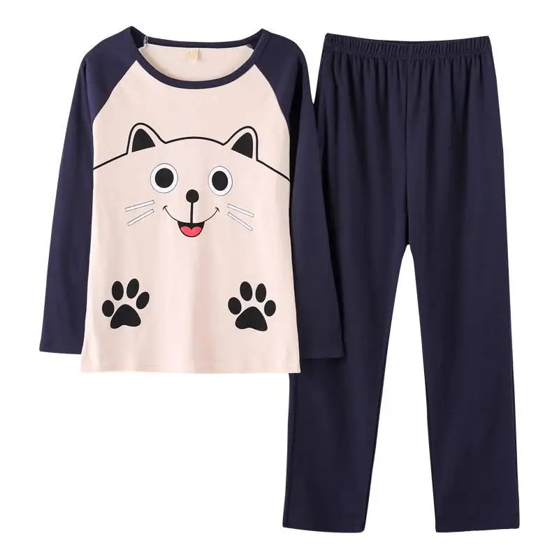 Women's Pajamas New Homewear Spring and Autumn Set of Female Thin Cartoon Girl Round Neck Long-Sleeved Trousers Homewear Suit