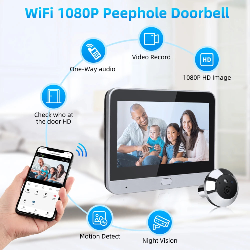 ELECTOP Smart Home Doorbell Camera WiFi Tuya Door Bell Eye Peephole Camera PIR Motion Detector IR Alexa Google Digital Viewer