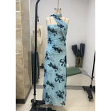Combhasaki Women Straps attached Tube Long Dress Floral Print/Solid Summer Backless Casual Strapless Sundress with Choker Scarf