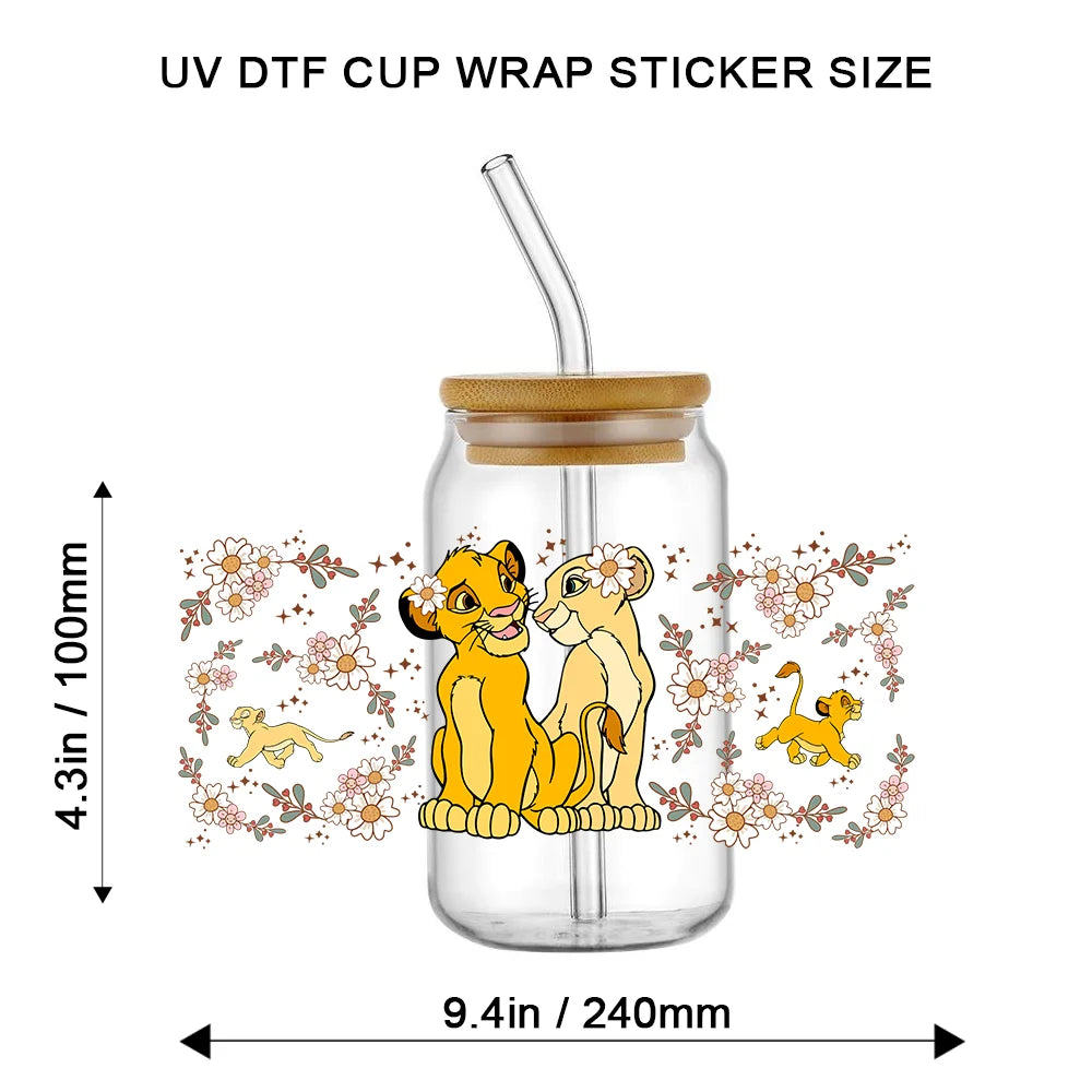 Cartoon Lion King 3D UV DTF Transfer Stickers 16oz Waterproof Autocollant Decals for Libby Mug Miniso