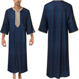 2024 Muslim men's clothing Moroccan embroidered robe striped hand embroidered loose breathable Jalaba Abaya men's robe