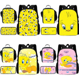 3 pcs set Cute anime Tweetys bird Child School Backpack with Lunch Bags ,Pencil Bags ,School Bags for Boys Girls Best Gift