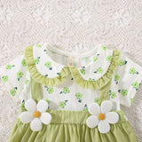 (0-3 Years Old) Summer Baby Girl Cotton Flower Fake Two-Piece Shoulder Strap Dress Girl Cute Short Sleeved Dress