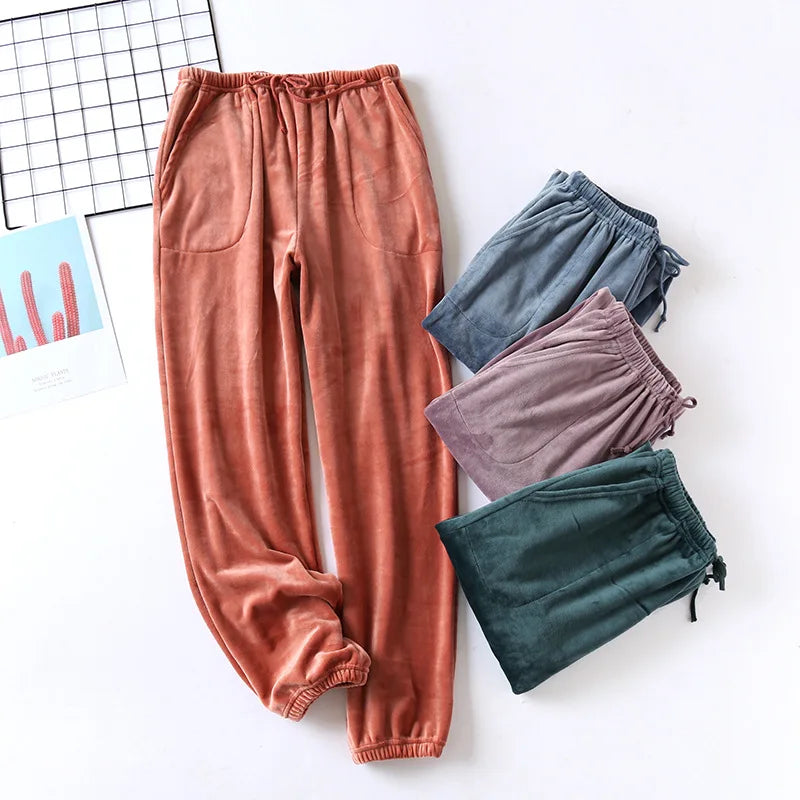 Autumn and winter new couple velvet trousers warm men pants thick warm pants home pants women pajama pants flannel lounge pants