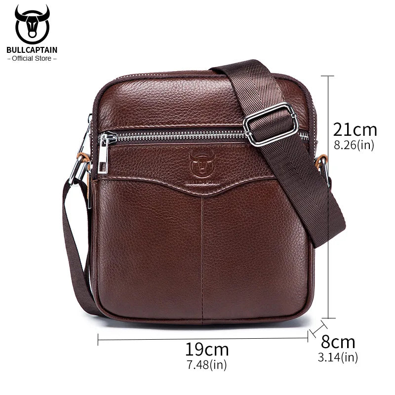 BULLCAPTAIN Casual Men's Messenger Shoulder Bag High Quality Smooth Hardware Zipper Pocket Leather Shoulder Bag For Men