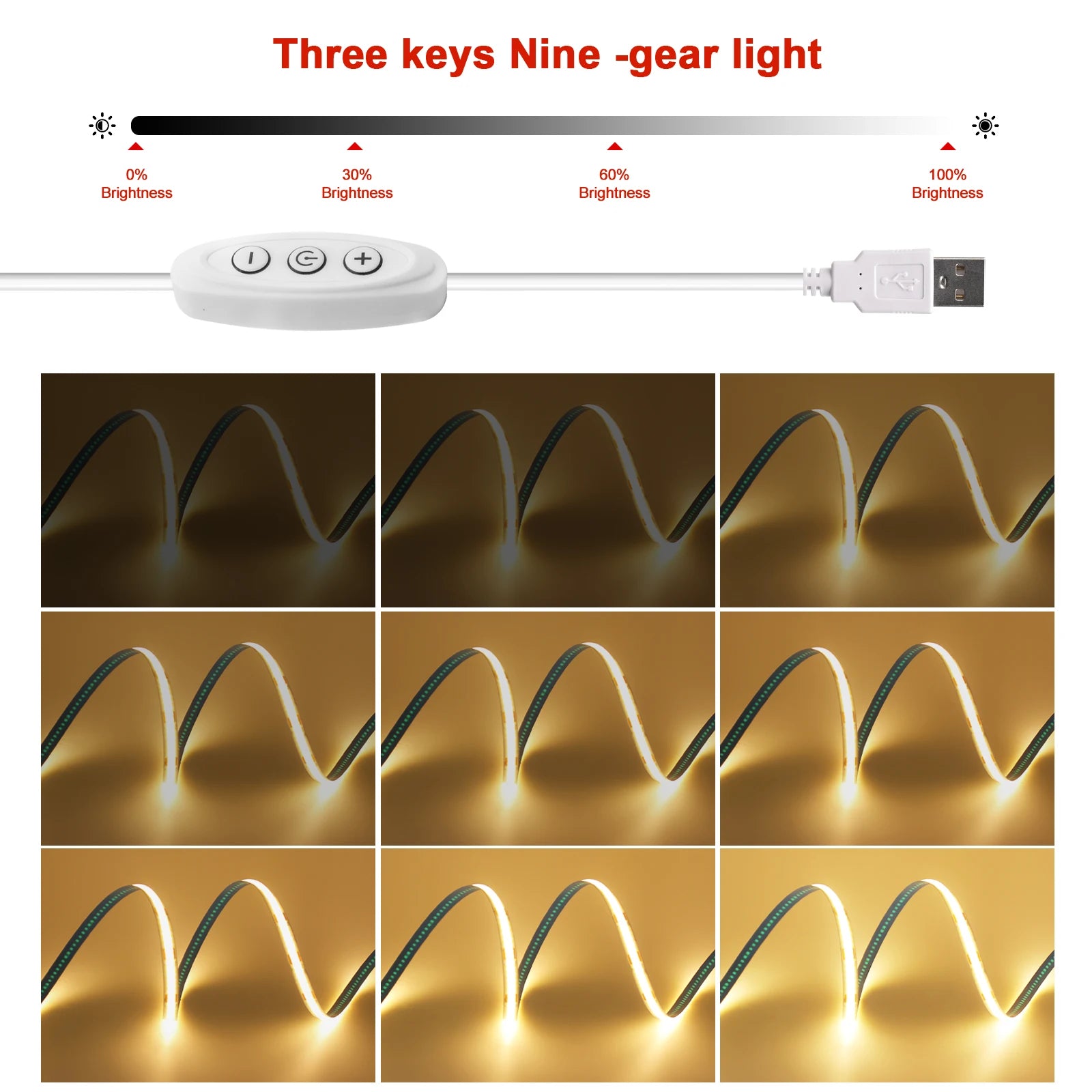 Dimmable COB LED Strip Light 5V USB Flexible LED Tape with ON OFF Switch 320LEDs High Density Linear Lighting with Adhesive Tape