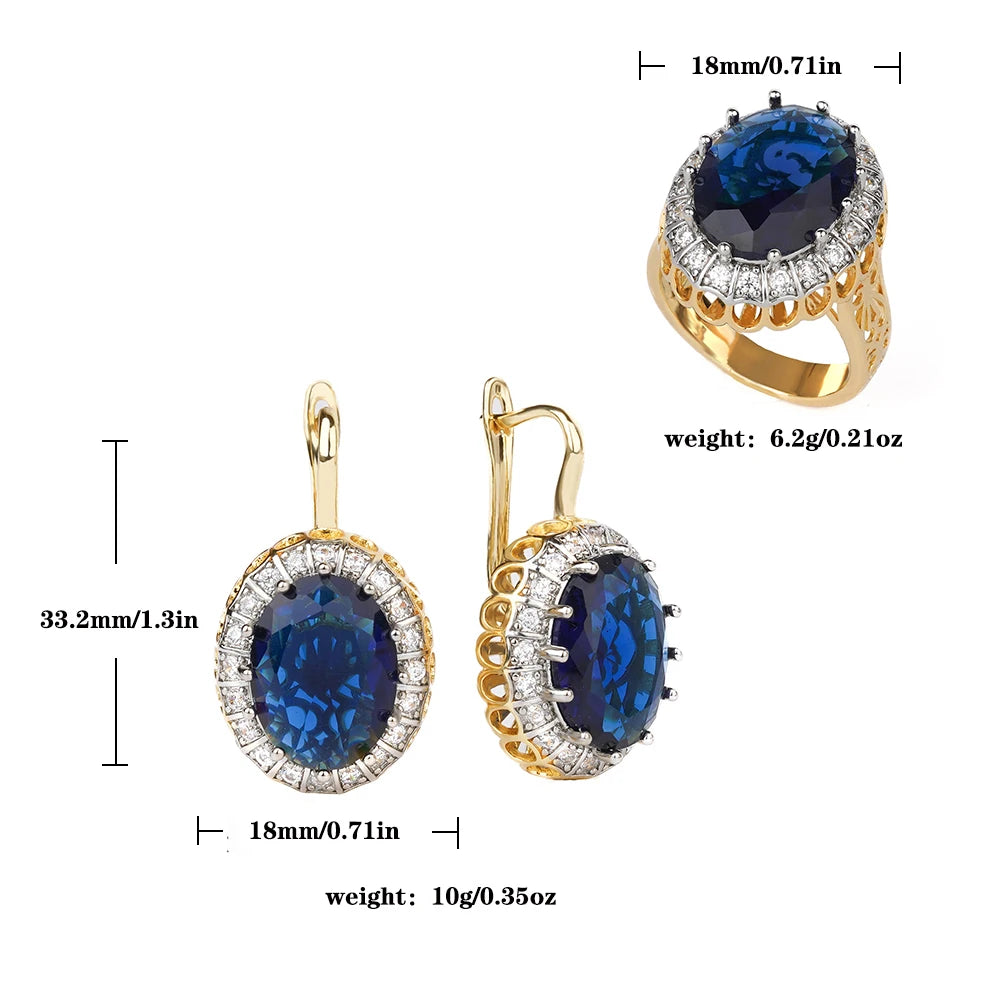 Ellipse design inlaid vermiculite suit ring earrings Copper grade 18K gold fashion jewelry banquet luxury accessories