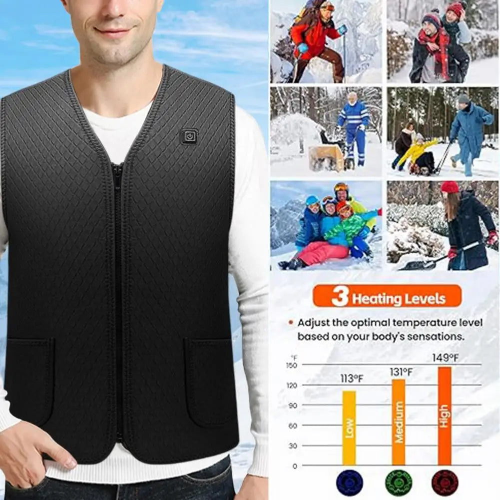 Men Heated Vest 3 Heating Levels Smart Temperature Control Vest Waterproof V Neck Thick Windproof Waistcoat Padded Waistcoat