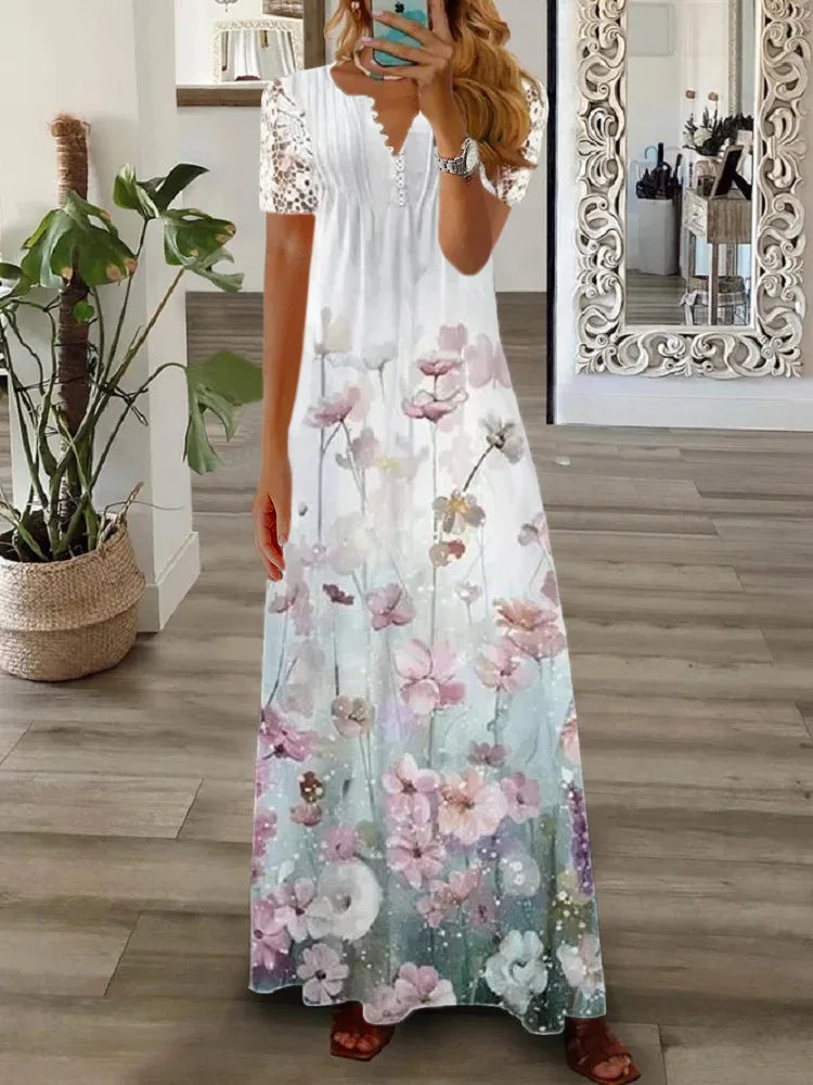 Woman Dress Superior Quality Summer Lace Sleeve V Neck A Line Solid Color Dresses Casual Vestidos Dropshipping JYFZ1690
