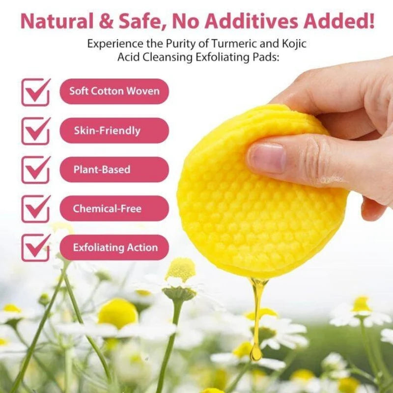 Turmeric Kojic Acid Cleansing Pads Facial Exfoliating Pads Sponges For Deep Cleansing Acne Scars Pores Daily Cleaning Skin Care