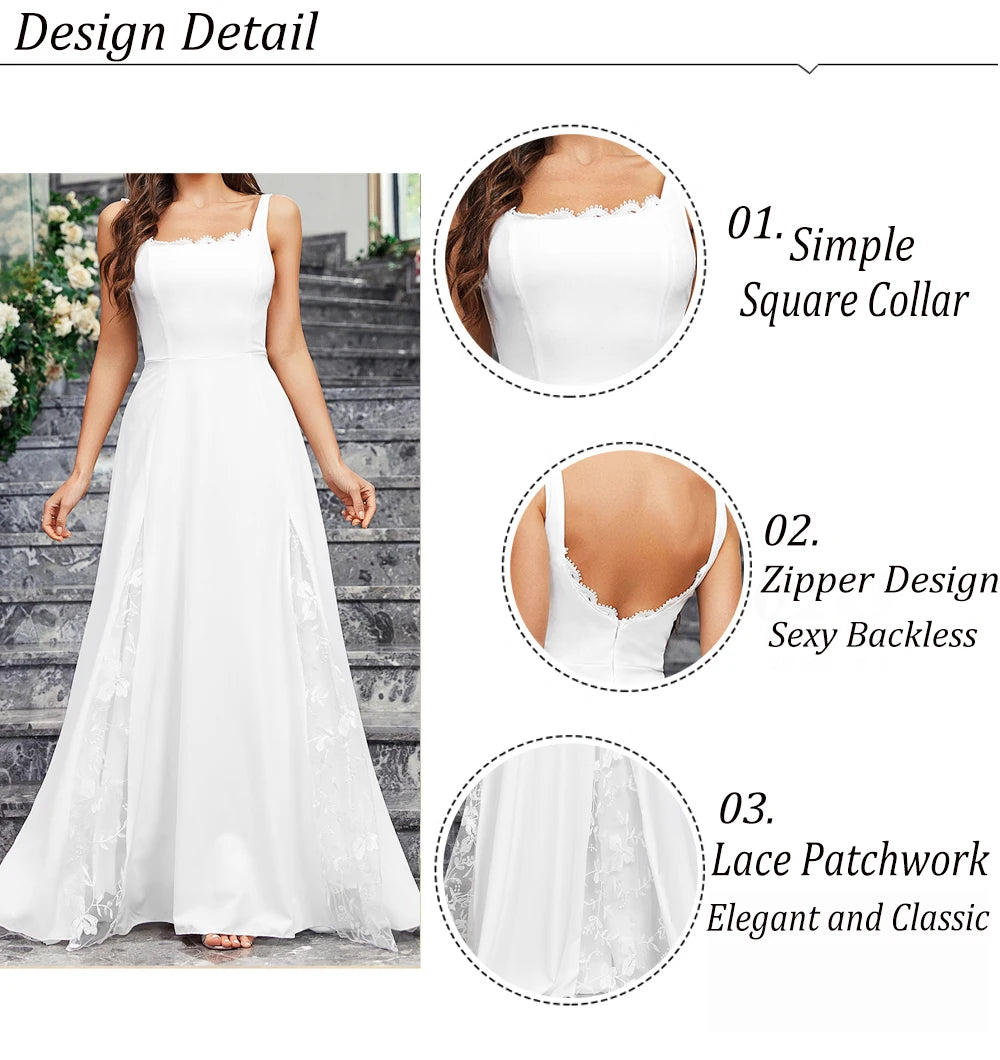 VITRCHP Simple Square Collar Wedding Gowns A Line Elegant Tulle Custom Made Classic Zipper Back Bride Dresses Vestido De Novia