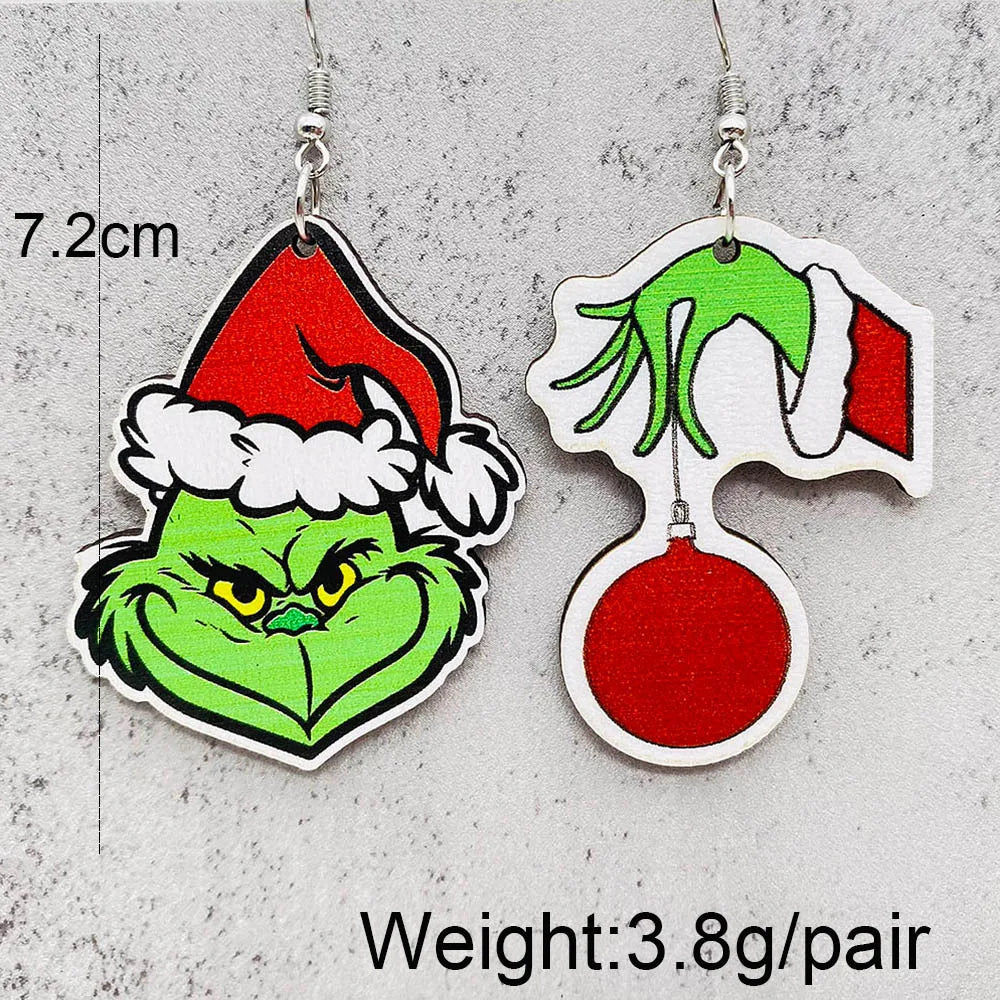 New Christmas Earrings Christmas Hat Movie Cartoon Characters Asymmetric Christmas Wood Earrinings Decoration Gifts