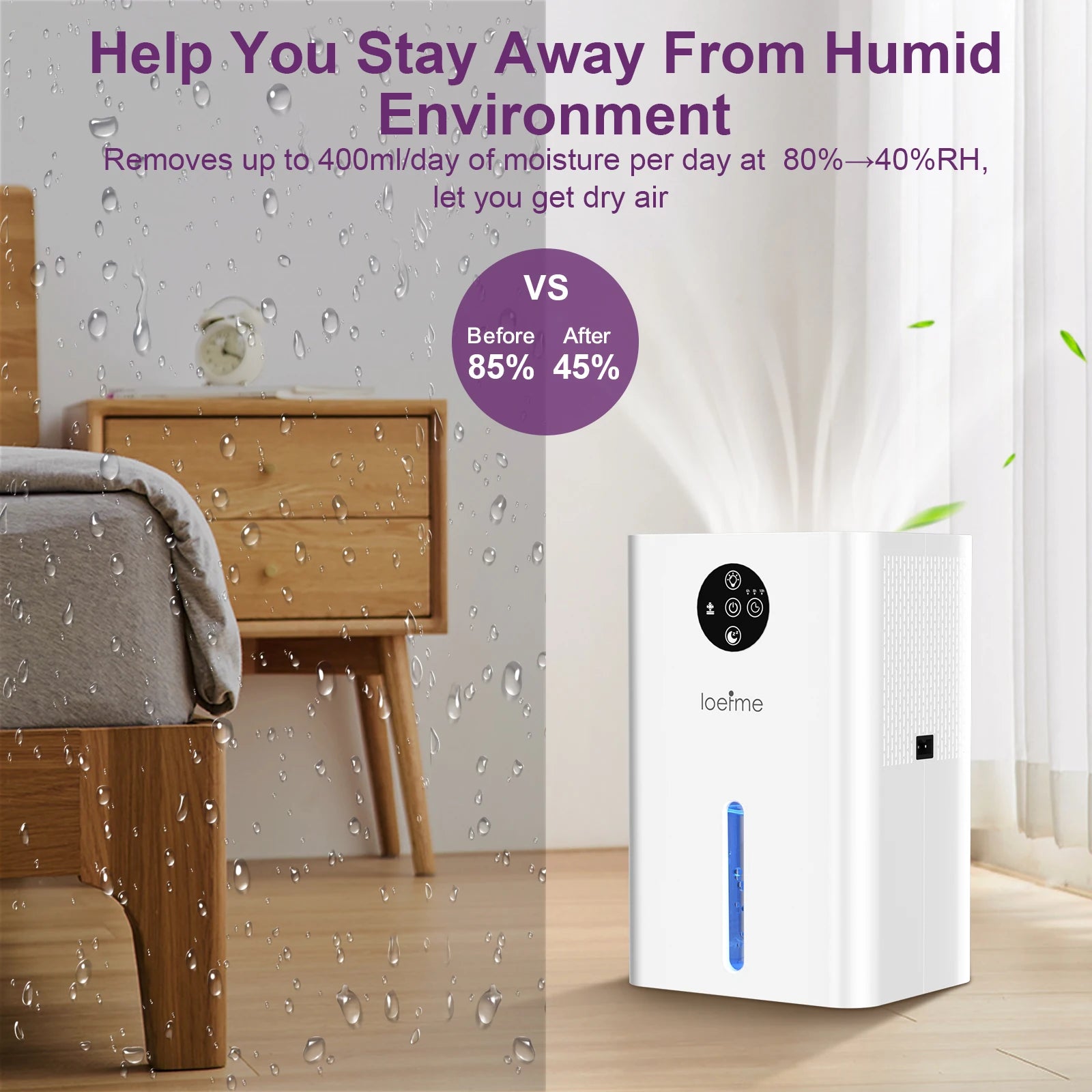 Electric Home Dehumidifier 1800ml For Damp, Condensation, Mould, Smells,Defrost Portable Quiet