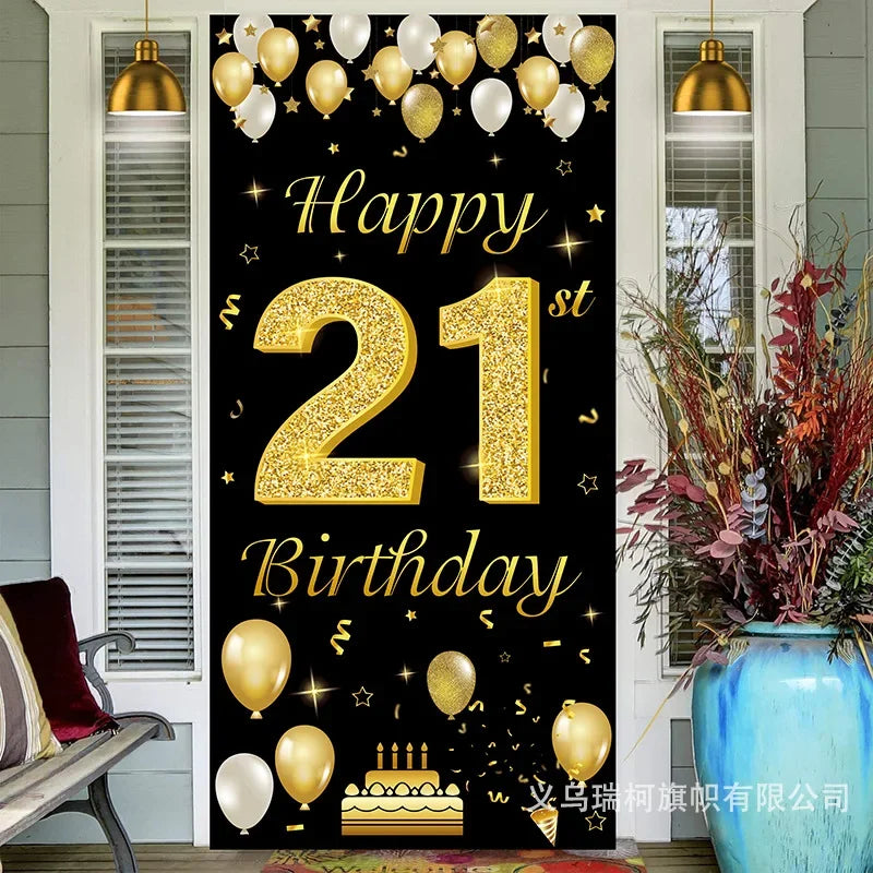 Black Gold Birthday Balloon Banner Cheer 18th Happy 18 Year Old Birthday Ballon Backdrop Happy Birthday Party Decor Baloon