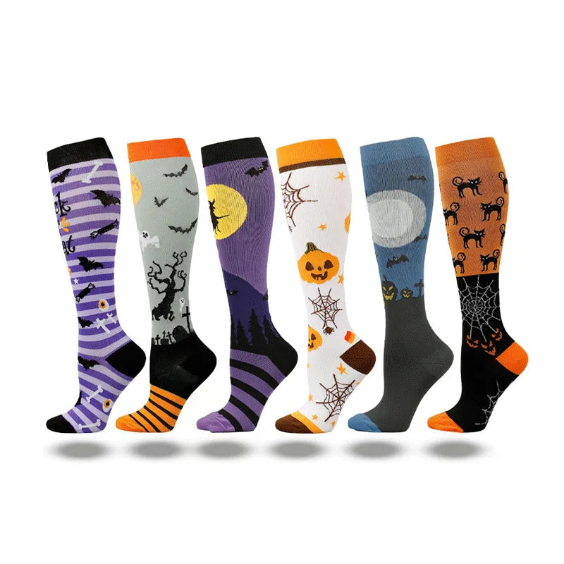 Halloween Compression Socks Pumpkin Head Witch Spider Web Pattern Long Stockings Men Women Running Sports Socks Halloween Gifts