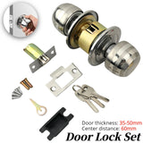 1set Safety Lock Door Handle Stainless Steel Door Knobs Entrance Round Doorknob Passage Door Lock with Key for Home Office Hotel