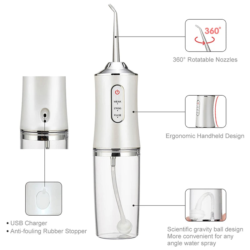 Xiaomi Portable Oral Irrigator Dental Water Flosser USB Rechargeable Water Jet Floss Tooth Pick 4 Jet Tip 3 Modes Teeth Cleaner