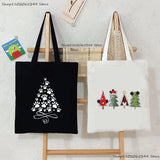 Funny Christmas Tree Print Women's Handbag Fashion Cat Dog Paw Mouse Canvas Tote Bag Merry Christmas Party Reusable Shoulder Bag