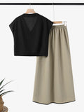 ZANZEA Solid Color Women Dress Sets 2025 Vintage Casual Short Sleeve Tops Maxi Skirts 2PCS Elastic Waist Flower Elegant Suits