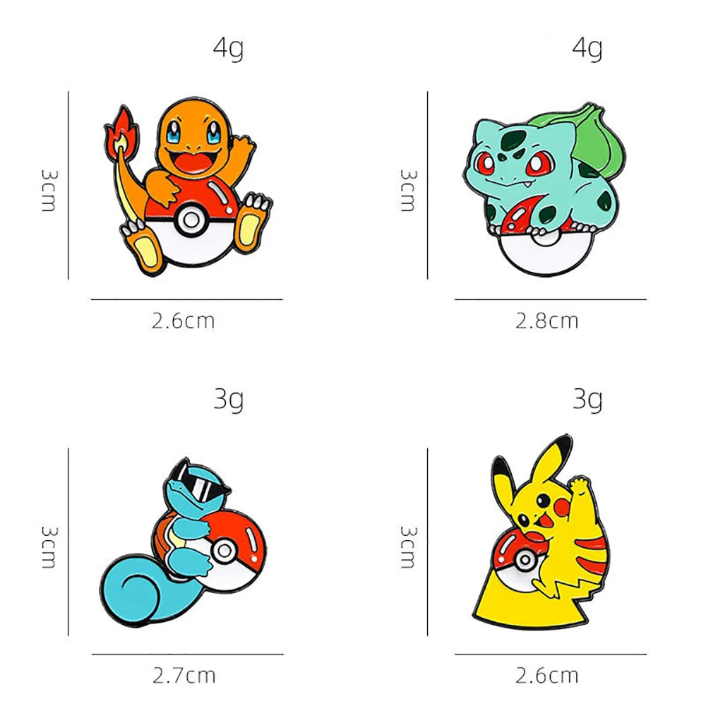 Pokemon Pikachu Anime Metal Badge Squirtle Charmander Bulbasaur Men Women Brooch Badge Jewelry Backpack Decorate Halloween Gift