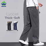 New Upgraded Soft Cosy Lyocell Fabric Men's Pants Autumn Winter Baggy Straight Elastic Waist Thick Casual Wide Trousers Male 5XL