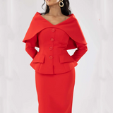 Red Simple Evening Dreeses with Button Cloak Long Sleevles Prom Gowns Customized Straight Ankle Lenght Wedding Guest Party Dress