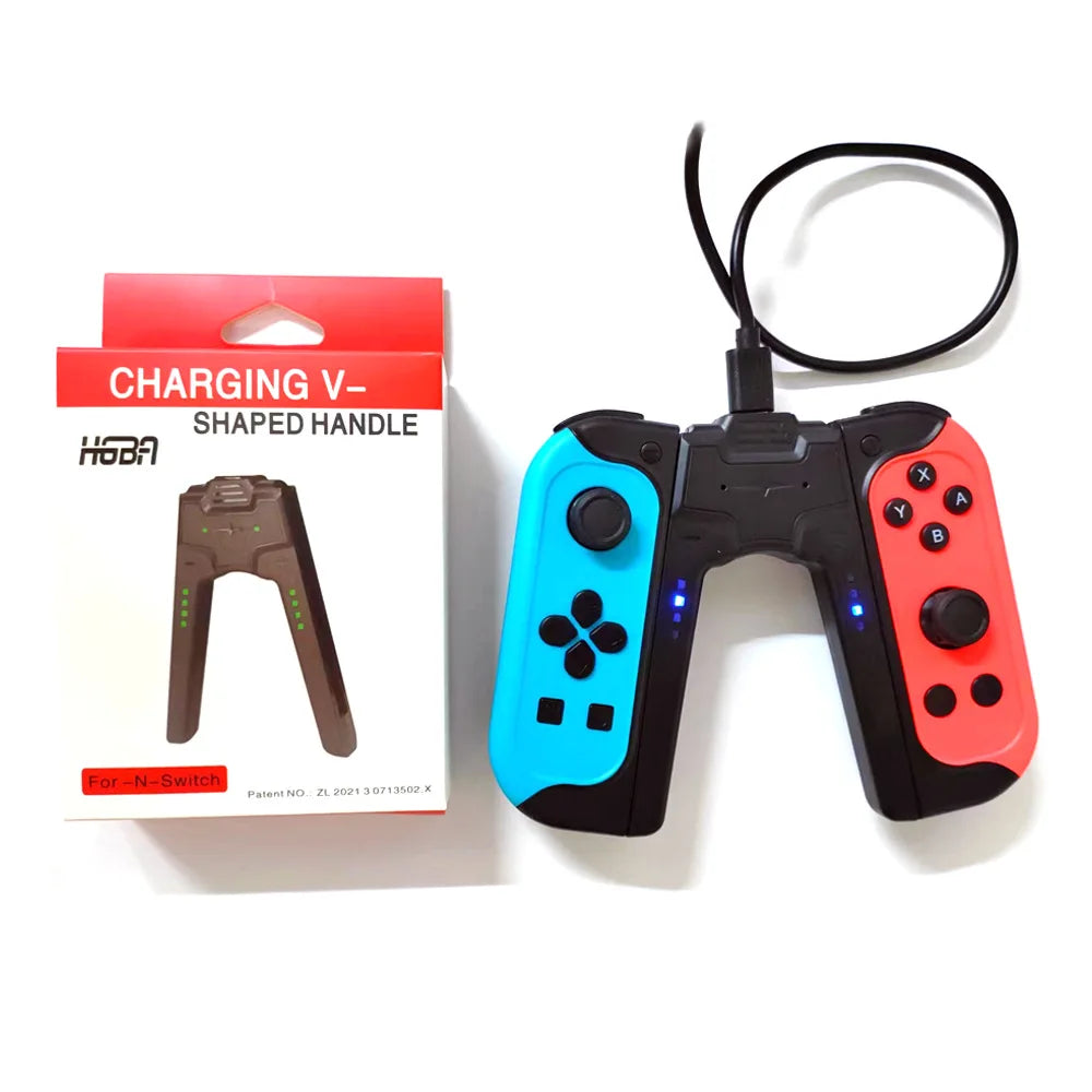 Joy-Con Grips Charging Dock Adapter for Nintendo Switch OLED V-shaped Joy-Con Handle Controller Charger Adapter