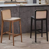 Home Living Room High-end Solid Wood Bar Chair Ash Wood High Stool Homestay Hotel Creative Rattan Bar Chair