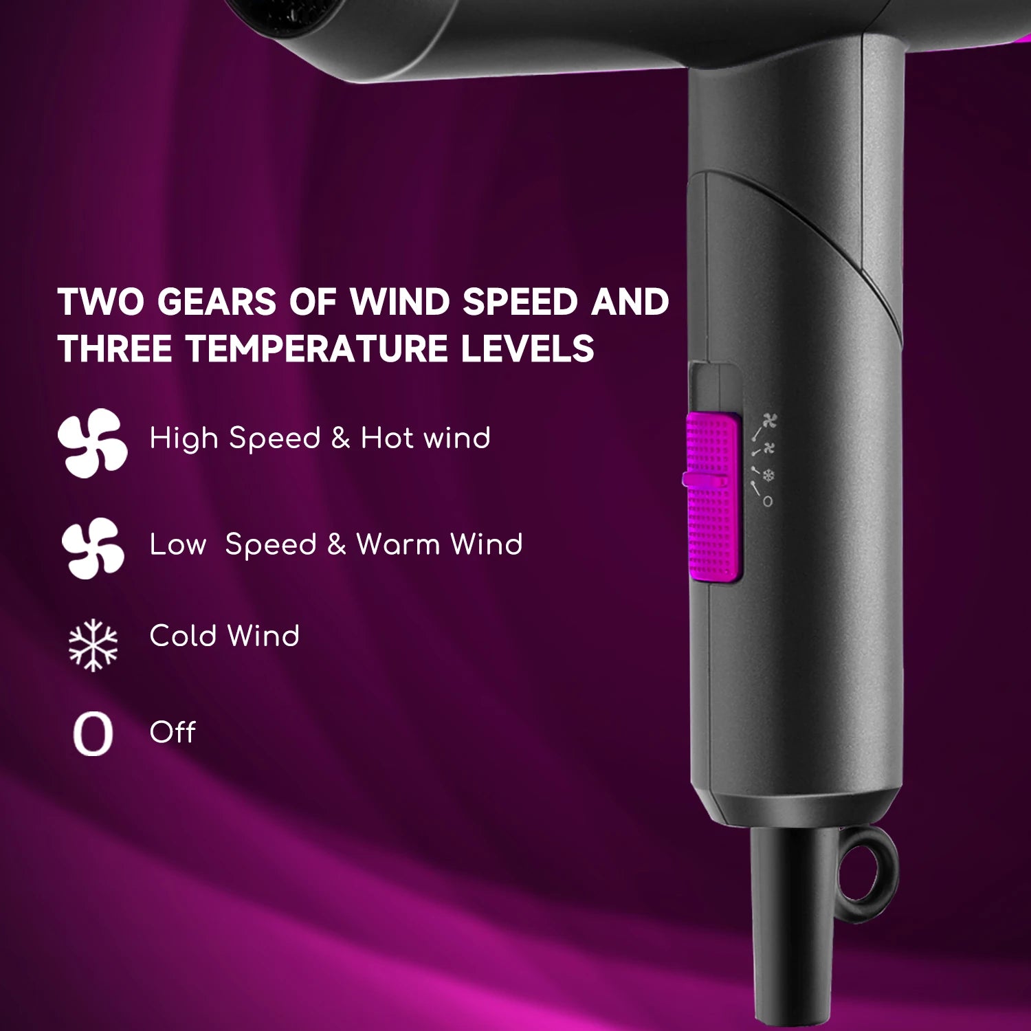 Hair dryer, takes up little space: foldable handle, 2 speeds, 3 temperatures, including heat concentrator nozzle, perfect for travel, gray and pink, 1800W