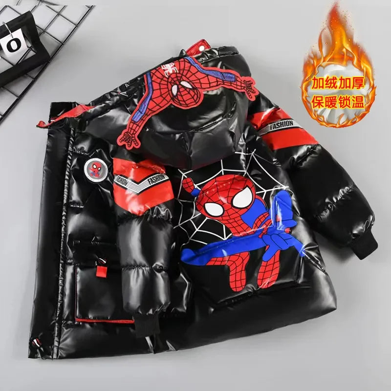 Baby Boy down Coat 2024 Winter Clothes Kids Spiderman Thicken Cotton-Padded Jacket Warm Hooded Parka Children Clothing Outerwear