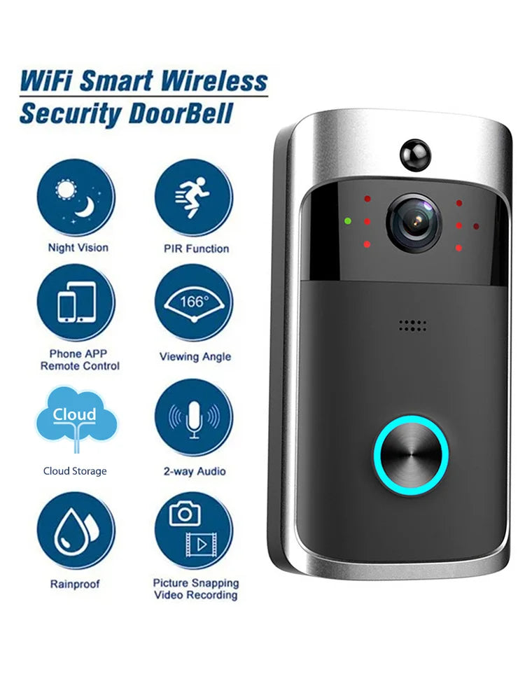 V5 Wireless Smart Doorbell Night Vision 720P HD Voice Intercom Doorbells PIR Detection Motion Sensing Security Protection Device