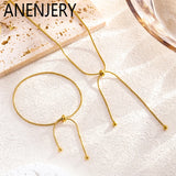 ANENJERY 316L Stainless Steel Adjustable Lucky Beads Necklace Bracelet Anklet for Women Snake Bone Chain Ins Simple Jewelry Set