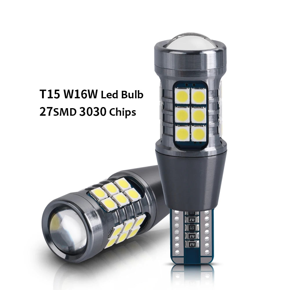 لمبات LED T15 W16W WY16W 3030 27SMD Canbus No Error مصباح احتياطي للسيارة مصباح فرامل خلفي أوتوماتيكي فائق السطوع 1620LM أبيض 12 فولت