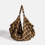 GAINNY Vintage Plaid Canvas Tote Women Large Capacity Korean Fashion Travel Shoulder Bag for Work Shopping Aesthetic Designer