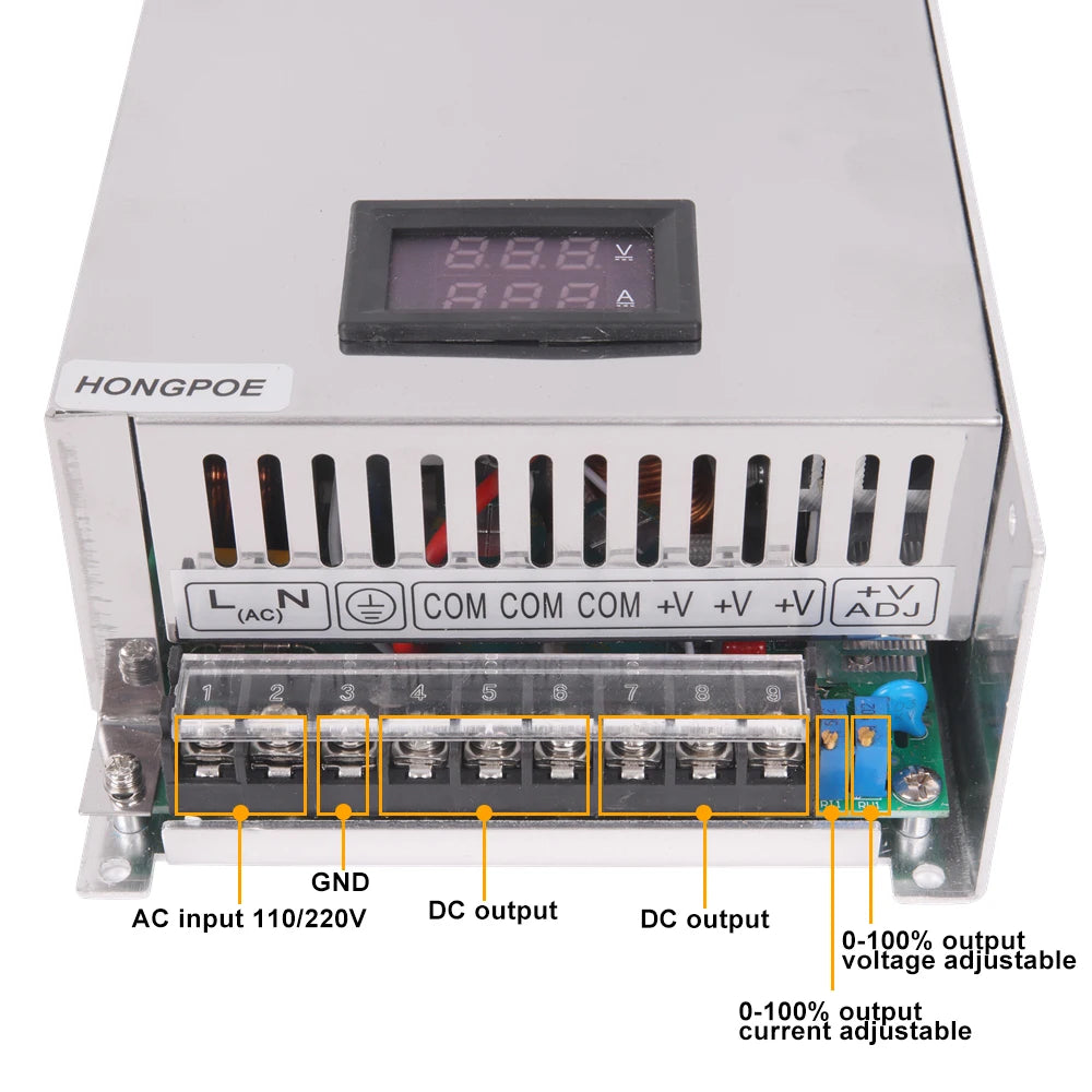 Digital display adjustable 500W 600W 1000W power supply 0-12V 15V 24V 27V 30V 36V 48V 60V 72V 90V 110V 150V 200V AC to DC SMPS