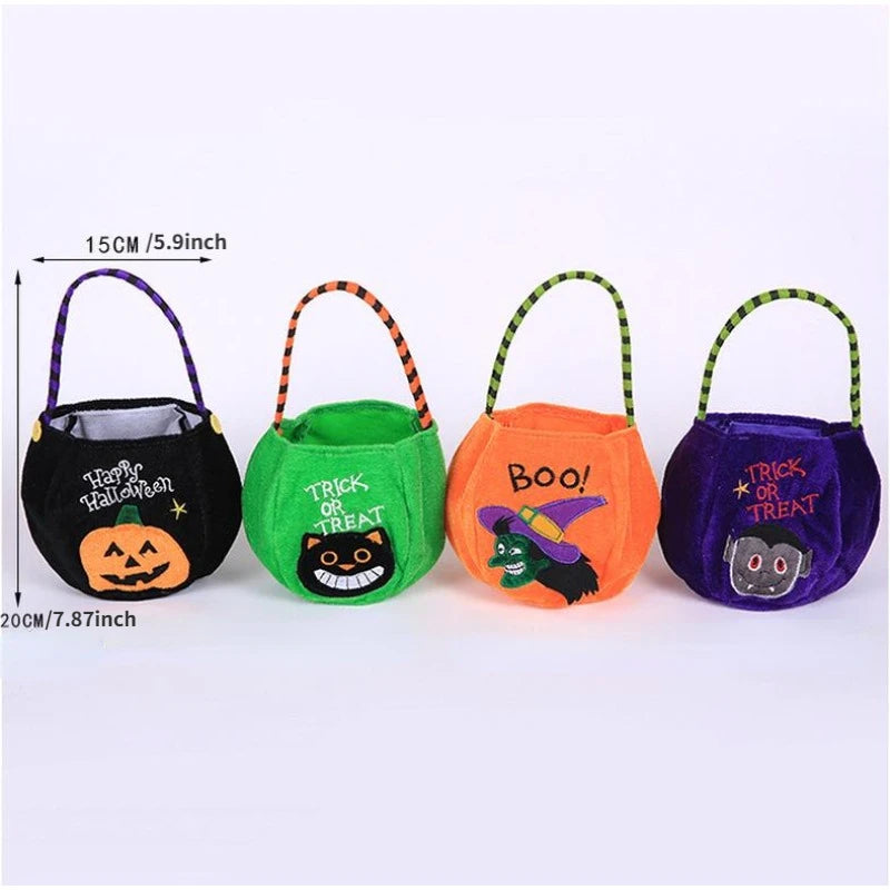 Halloween Pumpkin Boo Trick or Treat Portable Candy Bag Tote Bucket Basket Kids Play Bags