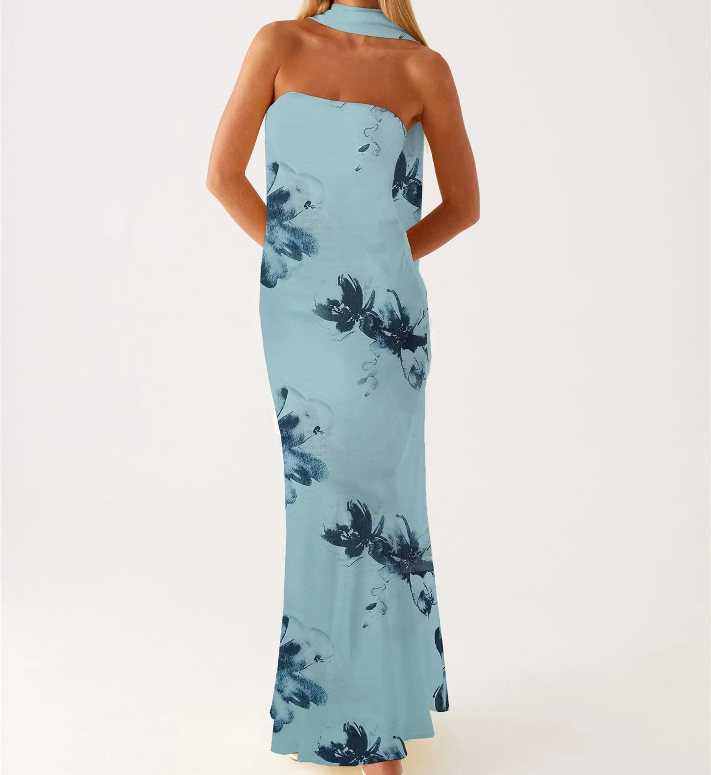 hirigin Womens Floral Strapless Dress Y2k Backless Sleeveless Tube Long Dresses Sexy Mesh Bodycon Summer Beach Party Sundress