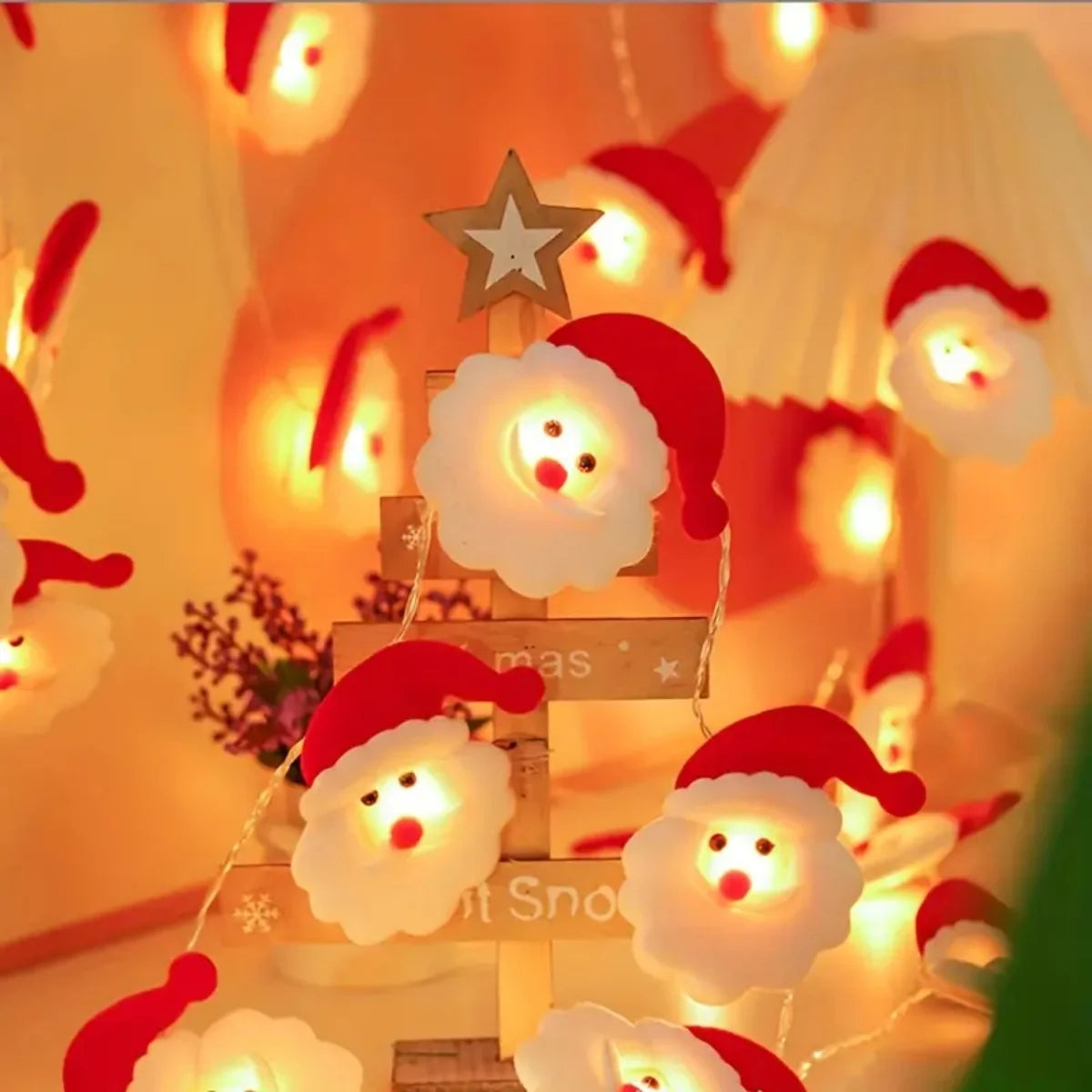 1pc 10/20 LED Christmas Santa Claus String Light Atmosphere Fairy Hanging Garland Tree Lights Battery Operated For Home Decor