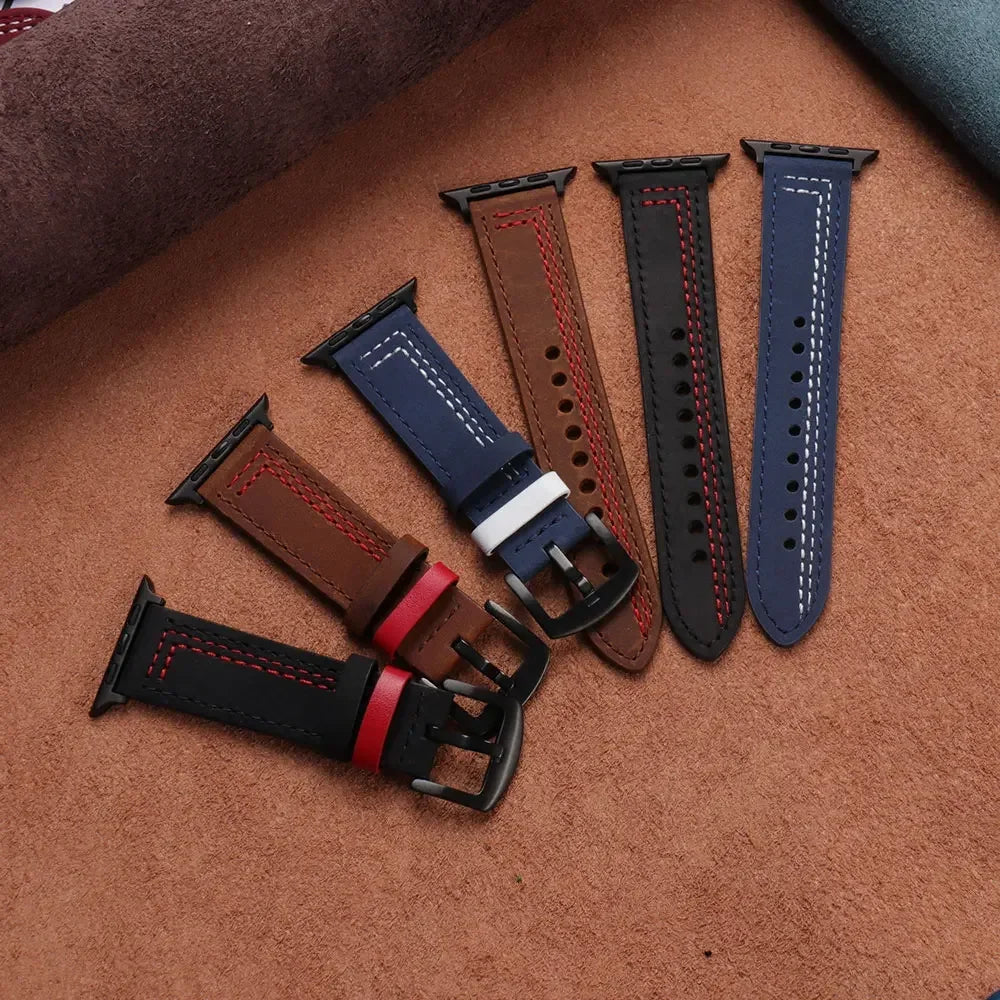 Genuine Leather loop strap For Apple watch Ultra 2 band 44mm 45mm 49mm 40mm 38/42mm 41mm bracelet iWatch series 9 8 7 3 4 5 6 se