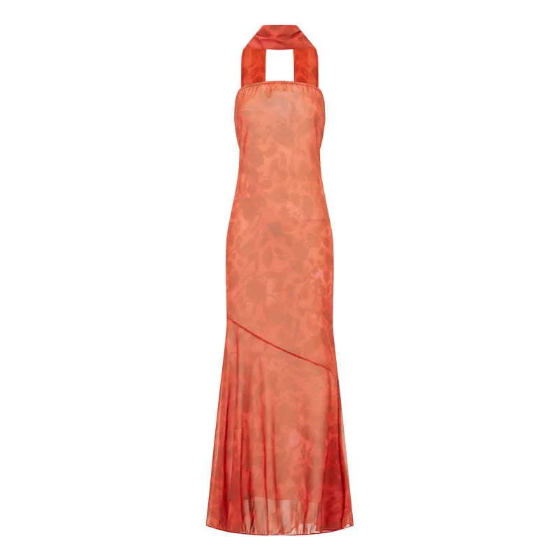 hirigin Womens Floral Strapless Dress Y2k Backless Sleeveless Tube Long Dresses Sexy Mesh Bodycon Summer Beach Party Sundress