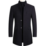 Solid Mens Long Woolen Coats New Winter Fashion Men Slim Fit Long Sleeve Cardigans Blends Coat Jacket Suit Cloak