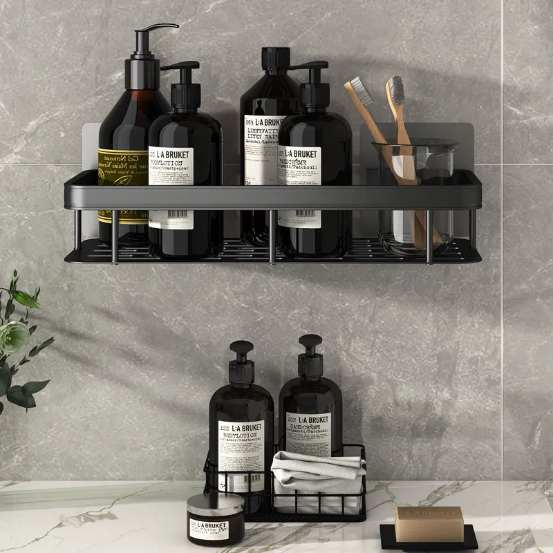 1/2PCS Bathroom Shelf No Drill Makeup Storage Organizer Aluminum Alloy Shampoo Rack Shower Shelf Bathroom Accessories Wall Shelf