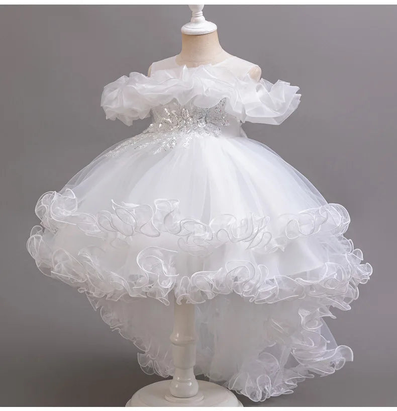 3-10 year old girl children's dragging dress new elegant girl performance puff skirt princess skirt flower children wedding girl