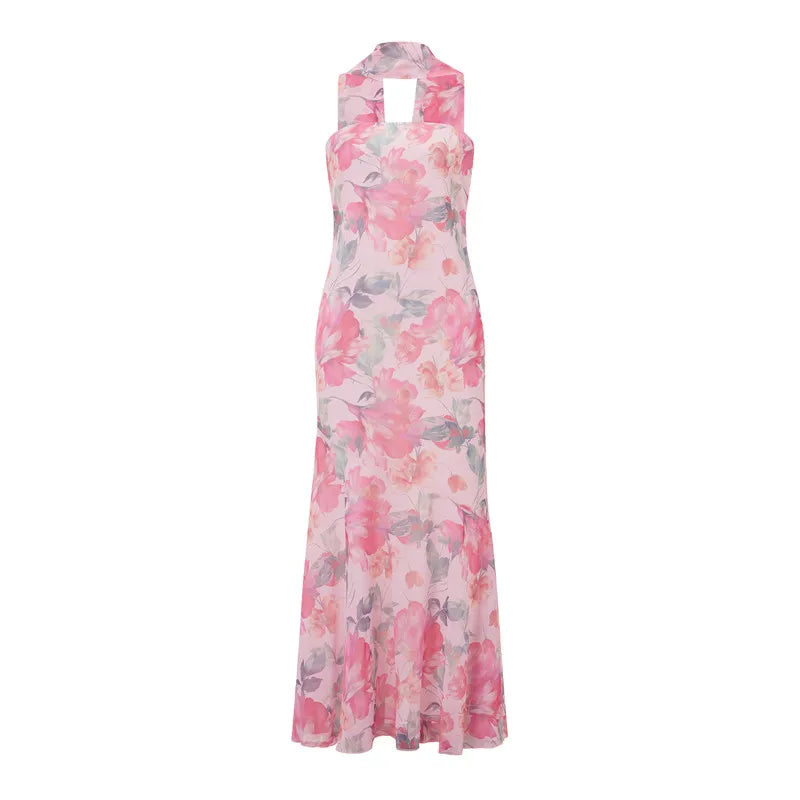 hirigin Womens Floral Strapless Dress Y2k Backless Sleeveless Tube Long Dresses Sexy Mesh Bodycon Summer Beach Party Sundress