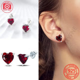 925 Sterling Silver Angel Earrings Red Heart Shape Zircon Stud Earrings for Women Engagement Luxury Jewelry Accessories Gift