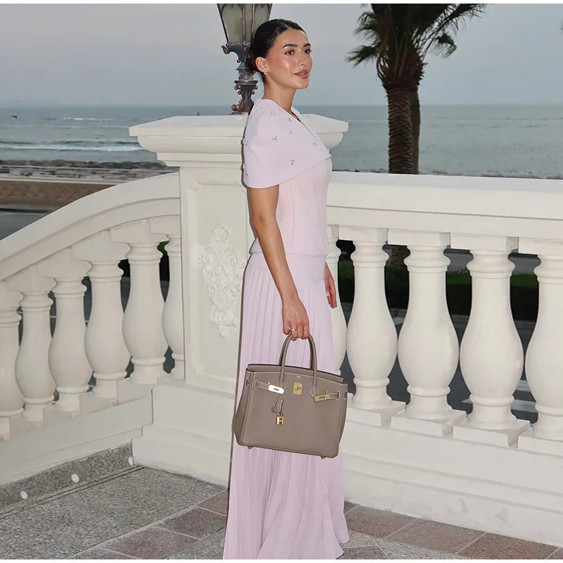 Elegant Shawl Pleated Top Long Skirt Women Set Sleeveless Tops Diamond Shawl High Waist Fashion Evening Skirts Summer Lady Suit