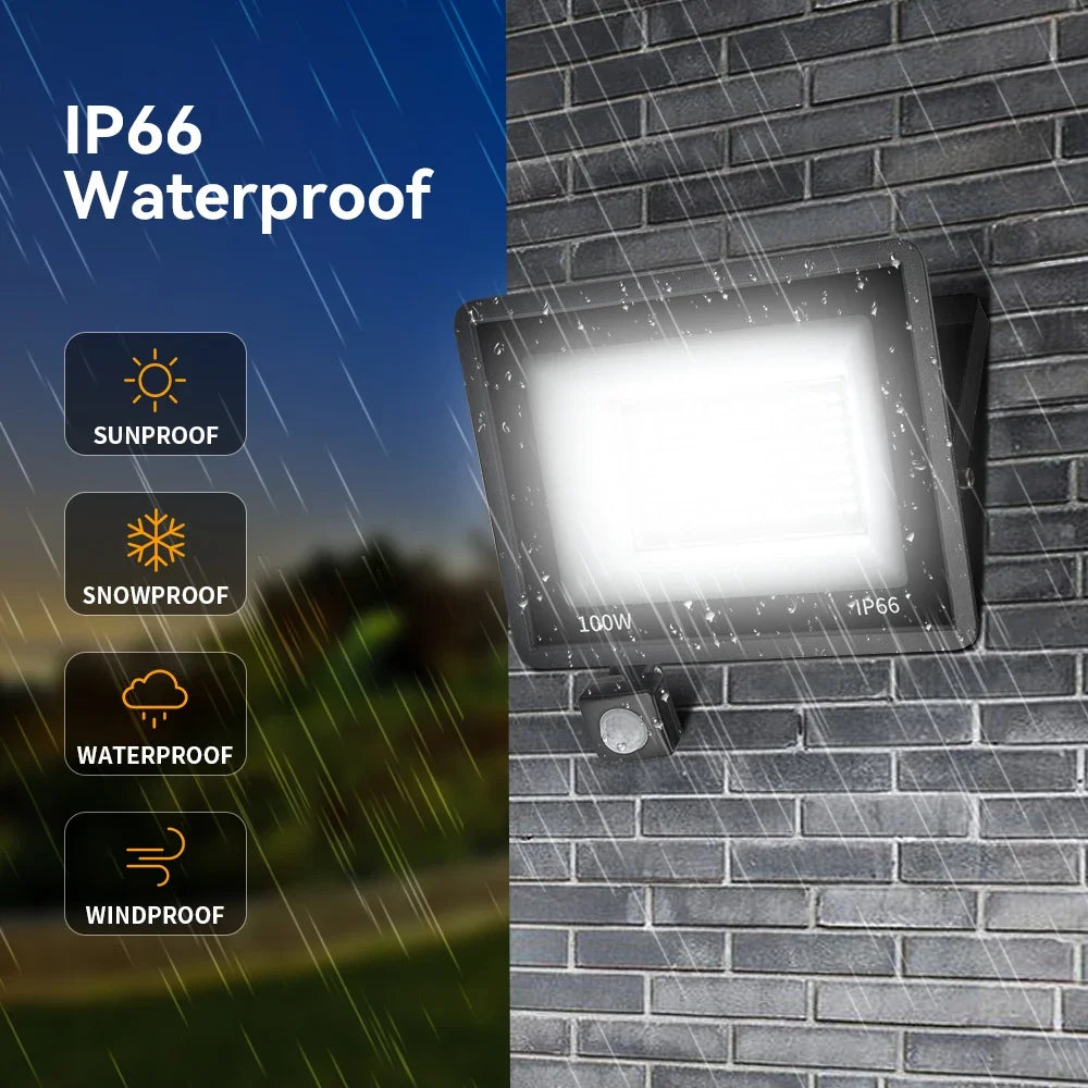 LED PIR Motion Sensor Floodlight AC 220V 200W 150W 100W 50W 30W 20W 10W Outdoor IP66 Waterproof LED Spotlight For Garden Square