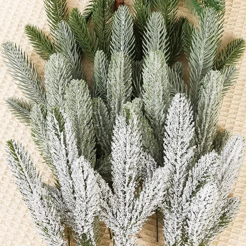 20/5Pcs Christmas Artificial Pine Needles Branches Snow Pine Fake Plants DIY Xmas Tree Wreath Ornaments Home Xmas New Year Gifts